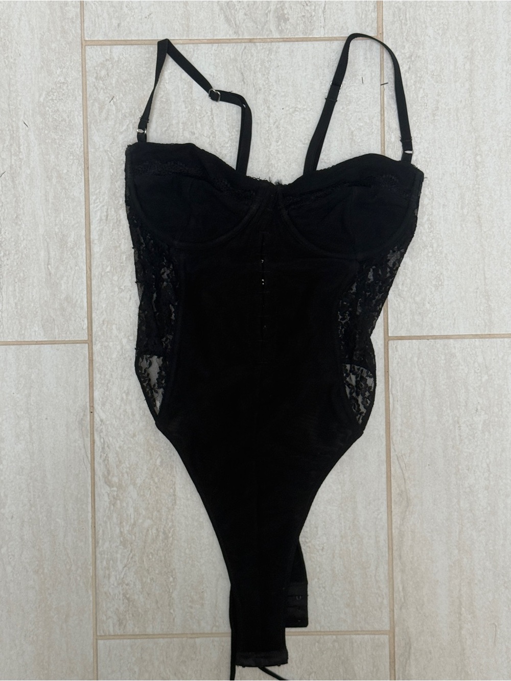 Source Unknown Black Lace-Panel Bustier Bodysuit